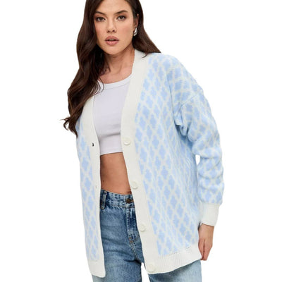 Damen Strickjacke mit modernem grafischen Muster und entspannter Passform Heidi-Mode