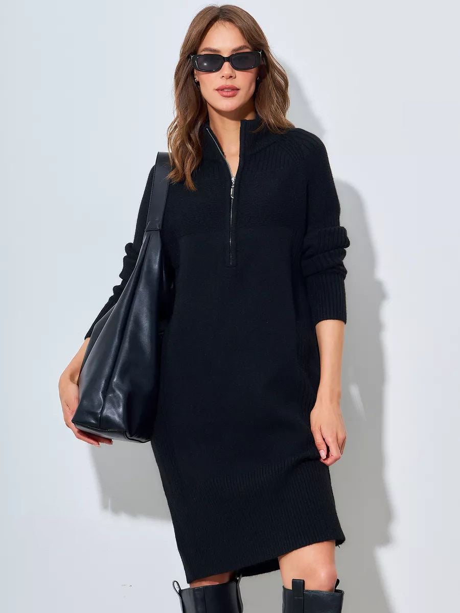 Damen Strickkleid mit kurzem Reißverschluss und lässigem Raglan-Schnitt Heidi-Mode