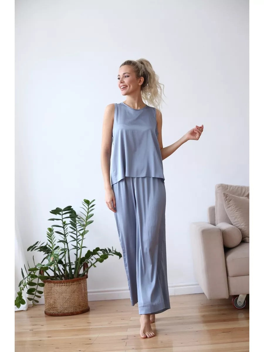 Damen eleganter Satin-Schlafanzug mit großzügigem Schnitt und feiner Textur Heidi-Mode