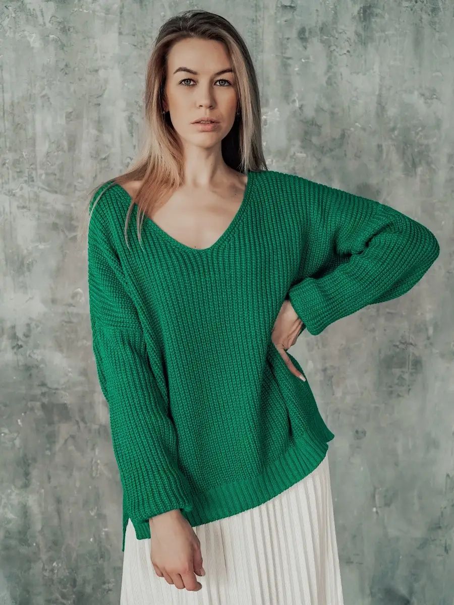 Damen Oversized Strickpullover mit asymmetrischem Ausschnitt und breiten Rippstrickdetails Heidi-Mode