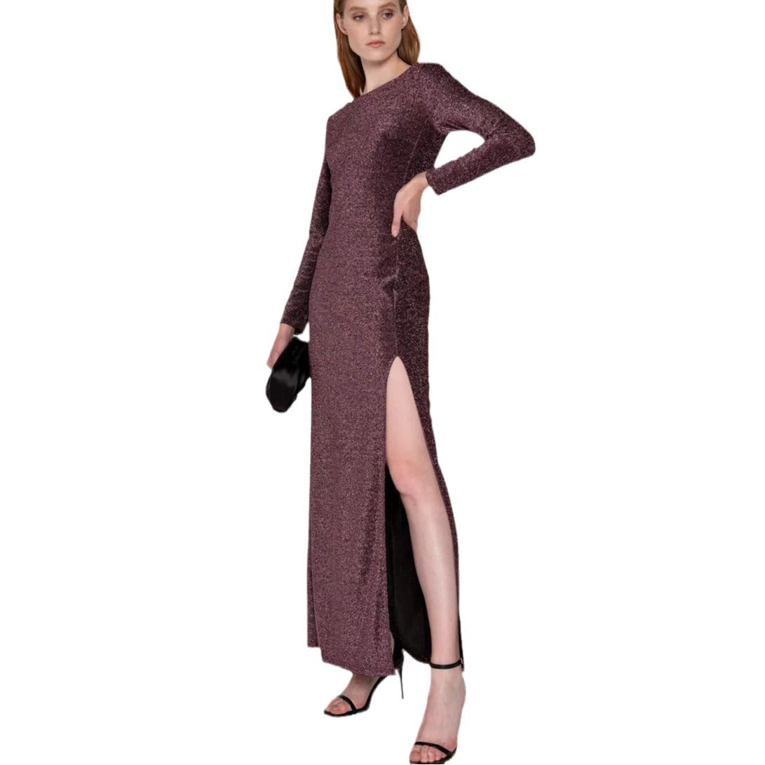 Damen Glamouröses Maxikleid mit langem Arm und eleganter Rückenansicht Heidi-Mode