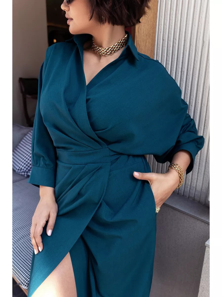 Damen Wickelkleid mit eleganter Drapierung und tailliertem Schnitt Heidi-Mode