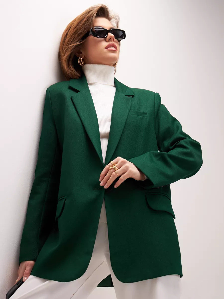 Damen eleganter Oversized Blazer mit feiner Textur und minimalistischer Knopfleiste Heidi-Mode