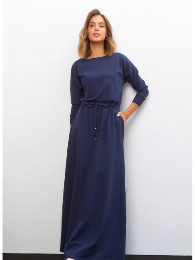 Damen Maxikleid mit lässigem Schnitt und Taillenzug Heidi-Mode