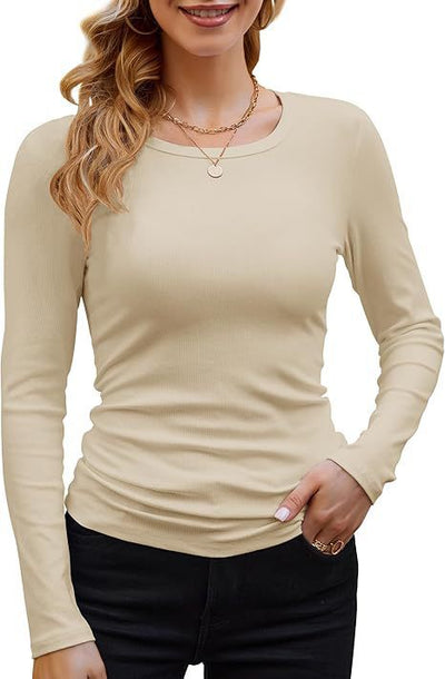 Damen Langarmshirt mit feinem Rippstrick und figurbetontem Schnitt Heidi-Mode
