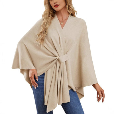 Damen eleganter Strickponcho mit raffinierten Drapierungen und Taillengürtel Heidi-Mode
