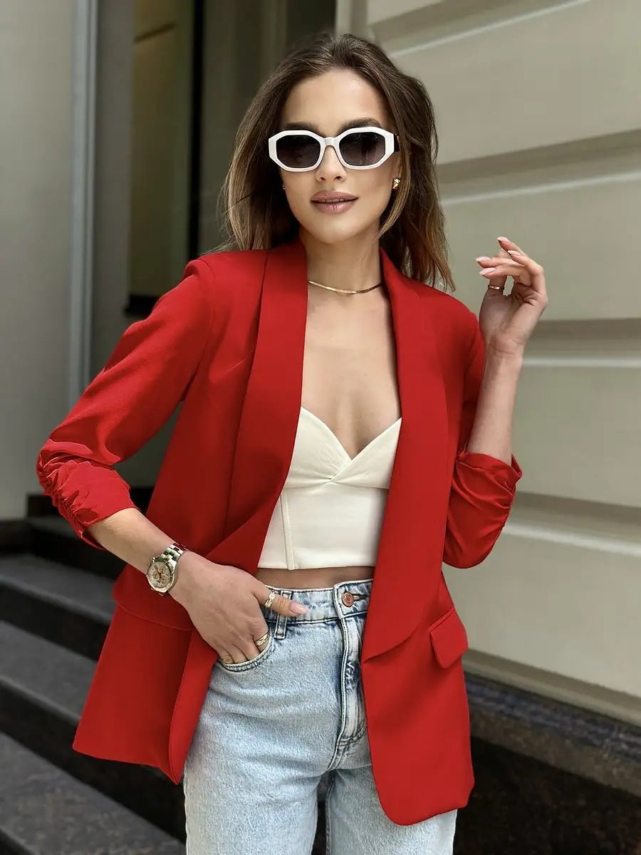 Damen eleganter Blazer mit raffinierten Rüschendetails und schmalem Schnitt Heidi-Mode