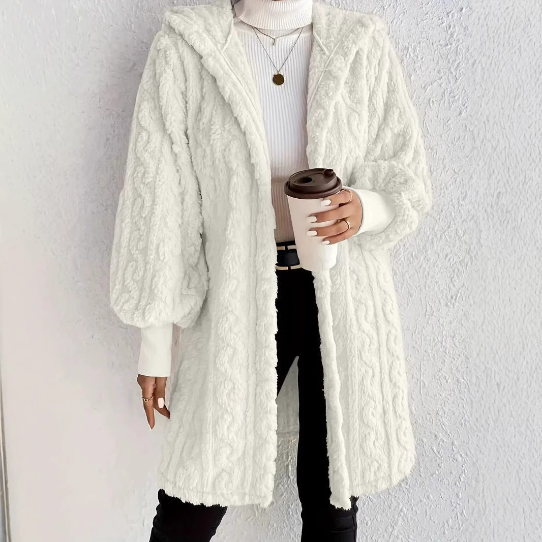 Damen lässige Kapuzenjacke aus strapazierfähigem Fleece mit voluminösen Ärmeln Heidi-Mode