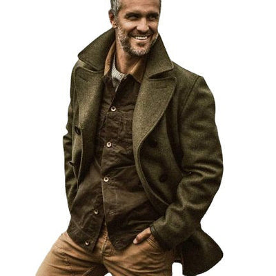 Herren eleganter Wollmantel mit doppelter Knopfleiste und weichem Innenfutter Aliams