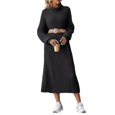 Damen Strickkleid mit hohem Kragen und weitem Schnitt Heidi-Mode