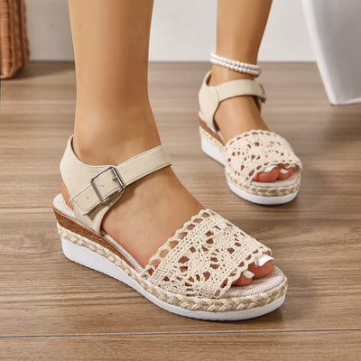 Grace – Bequeme Keilabsatz-Sandalen mit Schnalle in Beige