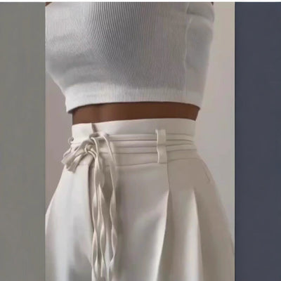 Damen weite und elegante Hose mit flexiblem Bund und seitlichen Falten Heidi-Mode