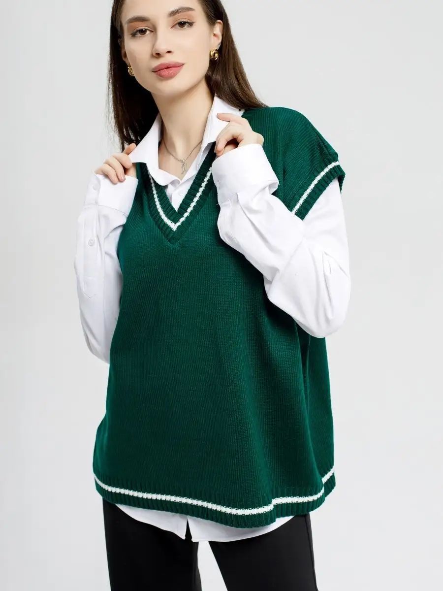 Damen Strickweste mit v-förmigem Ausschnitt und sportlichen Akzenten Heidi-Mode