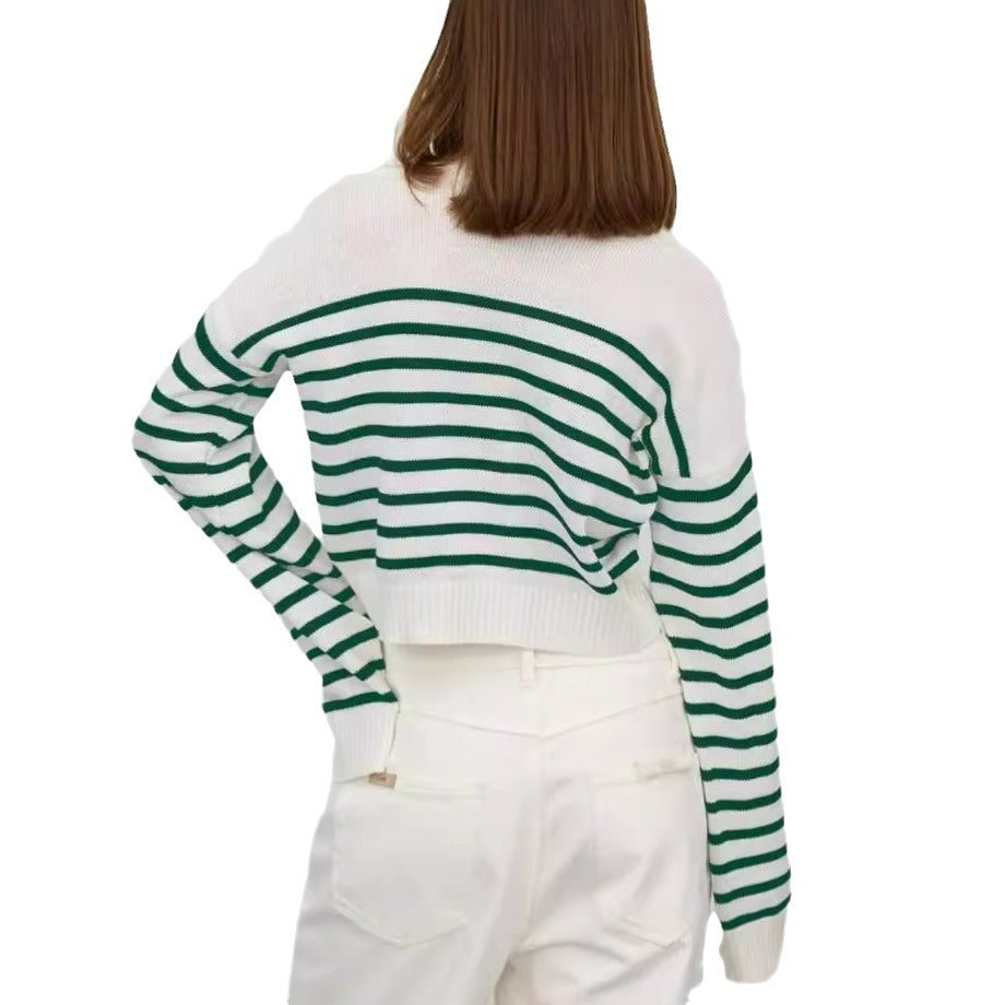 Damen Grobstrickpullover mit modernem Streifenmuster und weitem Schnitt Heidi-Mode