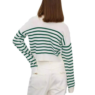 Damen Grobstrickpullover mit modernem Streifenmuster und weitem Schnitt Heidi-Mode