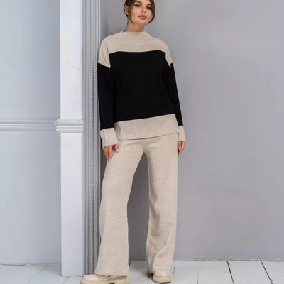 Damen kuscheliges Strick-Ensemble mit hohem Kragen und weitem Schnitt Heidi-Mode