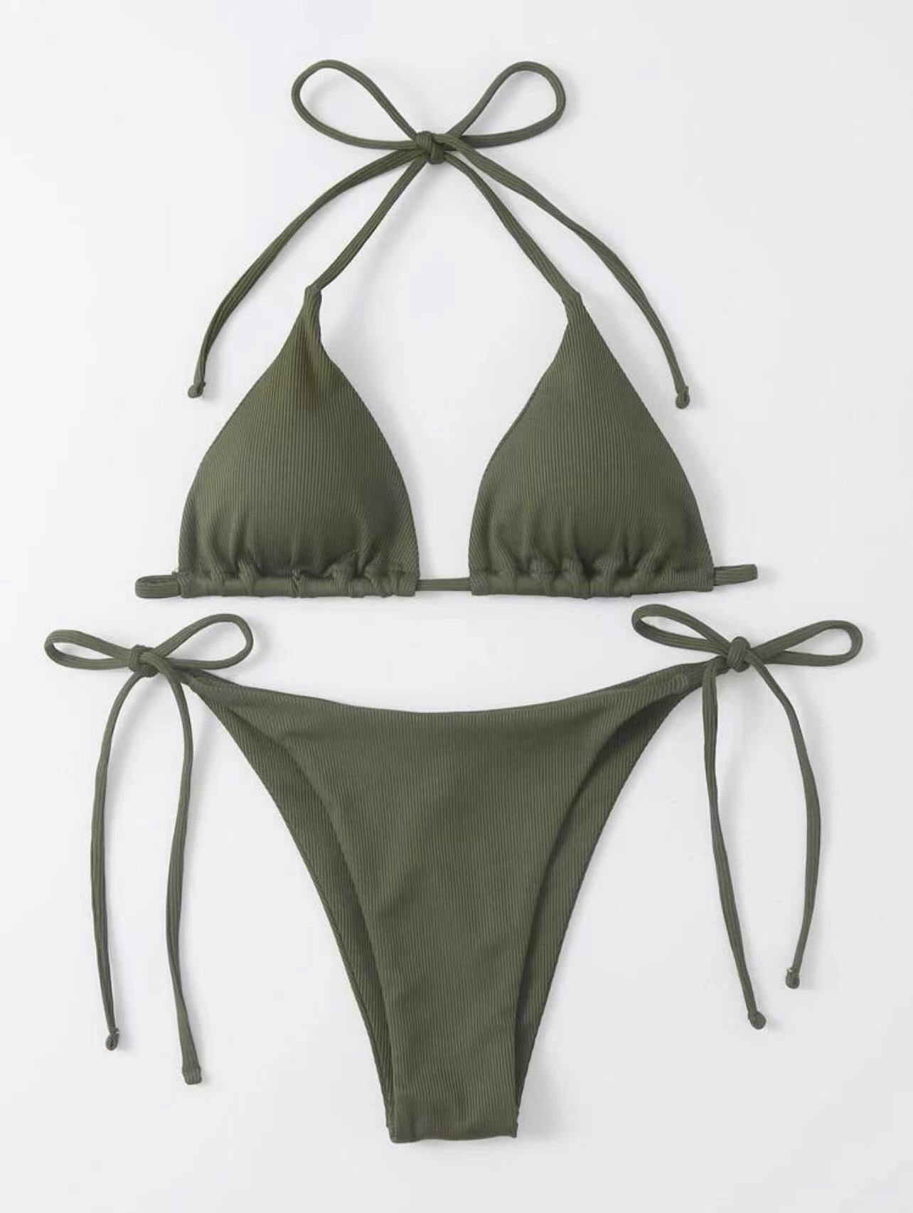 Damen Triangel-Bikini-Set mit verstellbaren Bindebändern und ribbed Design Heidi-Mode