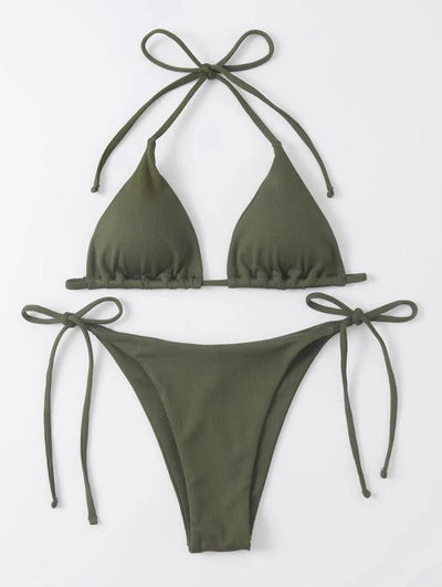 Damen Triangel-Bikini-Set mit verstellbaren Bindebändern und ribbed Design Heidi-Mode