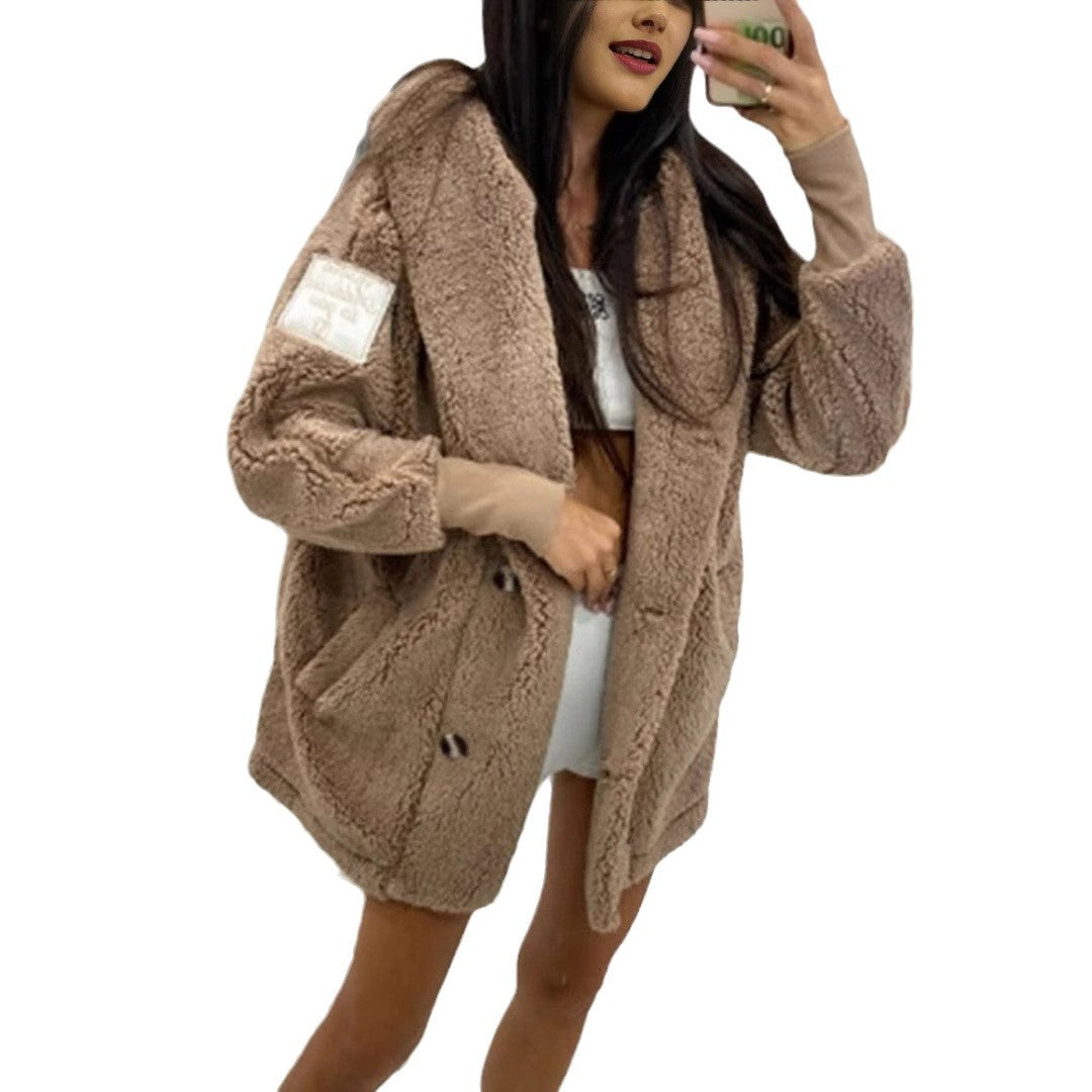 Damen Kuscheliger Teddy-Mantel mit großem Revers und Taschen Heidi-Mode