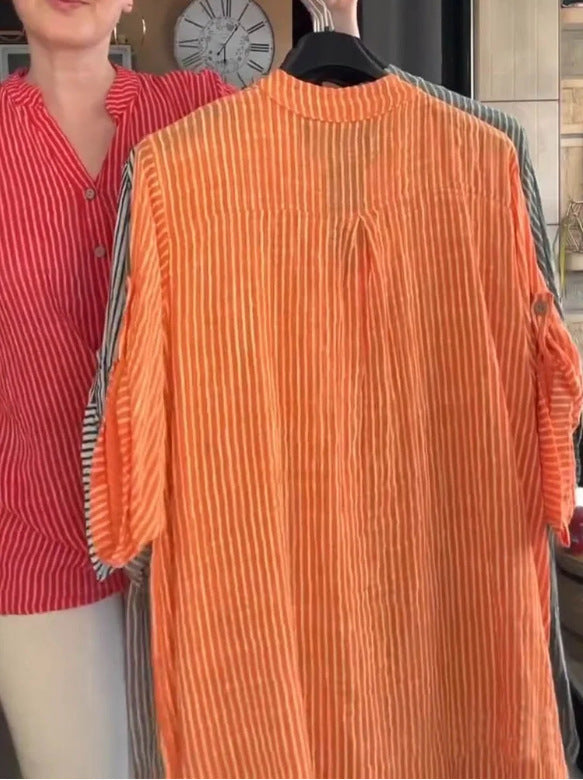 Damen lässige Bluse mit Knopfleiste und Streifenmuster Heidi-Mode