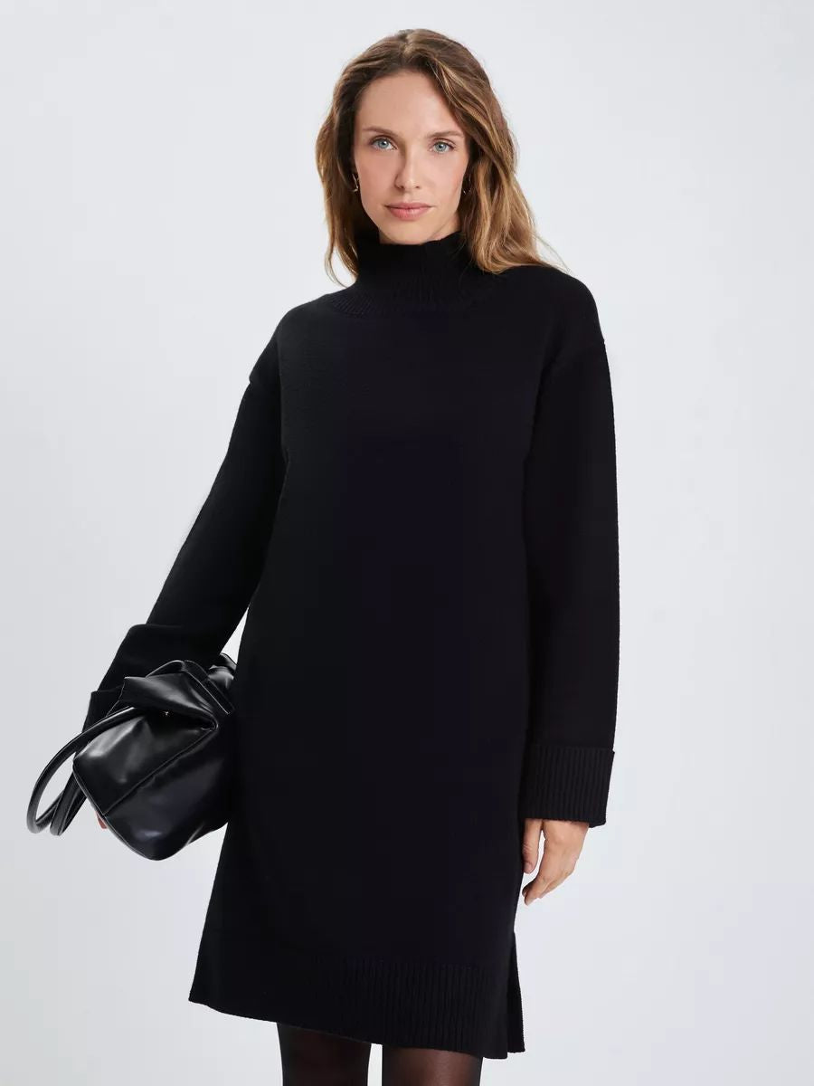 Damen Strickkleid mit stehendem Kragen und weitem Schnitt Heidi-Mode