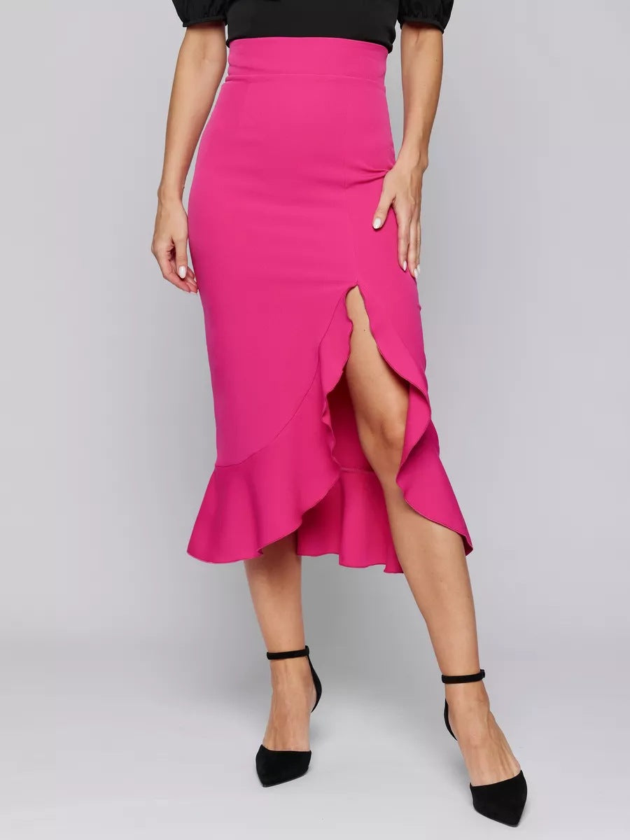 Damen eleganter Maxirock mit asymmetrischem Saum und hohem Schlitz Heidi-Mode