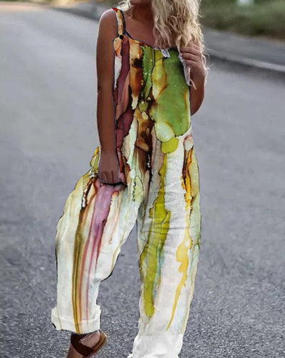 Damen luftiger Jumpsuit mit buntem Blumenmuster und verstellbaren Trägern Heidi-Mode