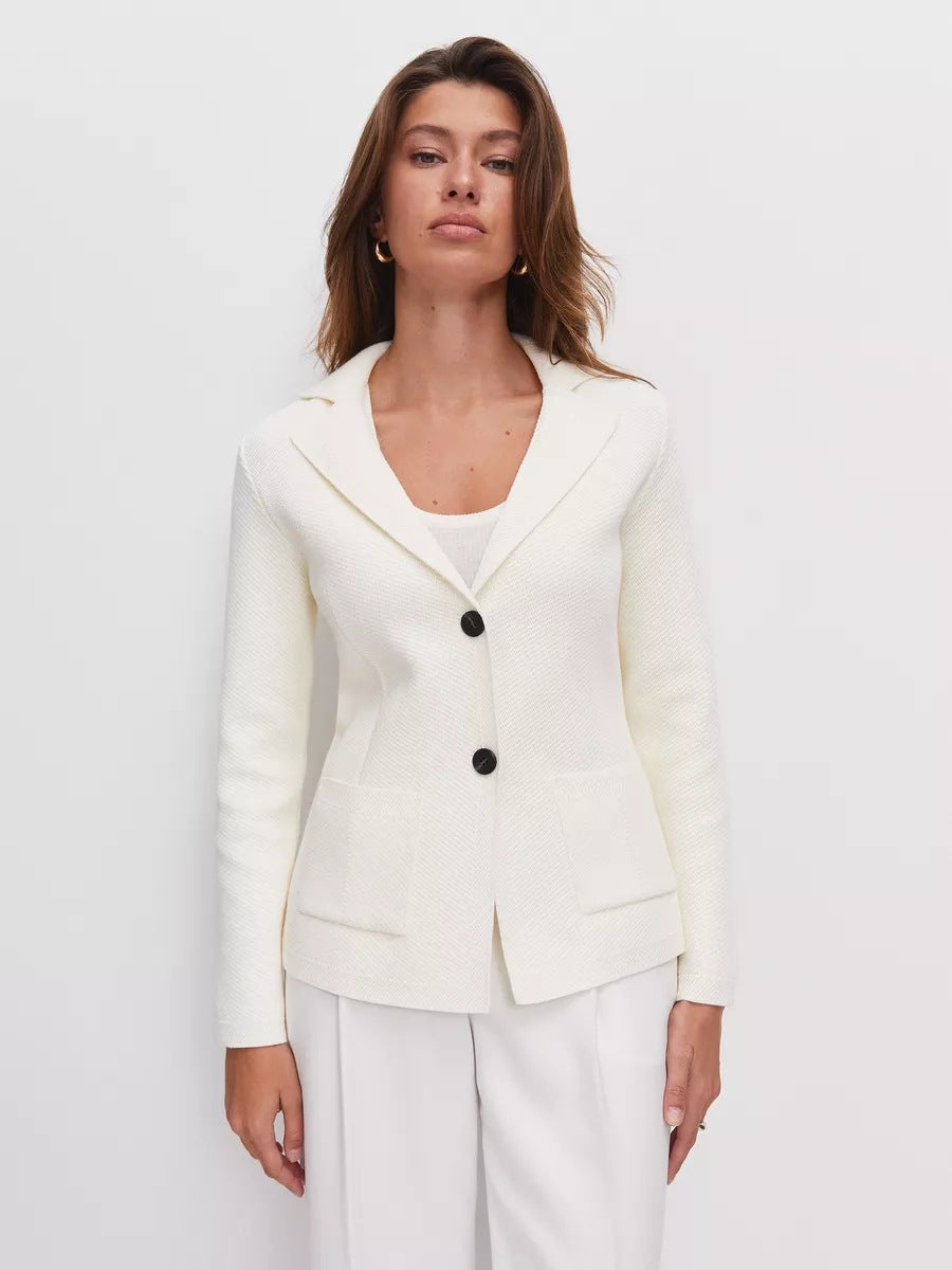 Damen strukturierte Blazerjacke mit elegantem Revers und funktionalen Taschen Heidi-Mode