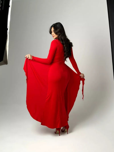 Damen Maxikleid mit fluidem Schnitt und elegantem Wickeldesign Heidi-Mode