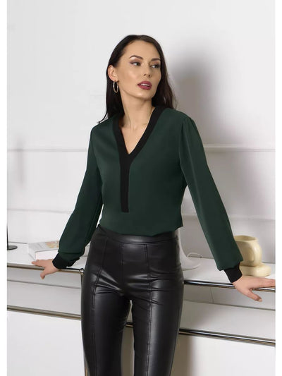 Damen elegantes Blusenoberteil mit modernen Kontrastdetails Heidi-Mode