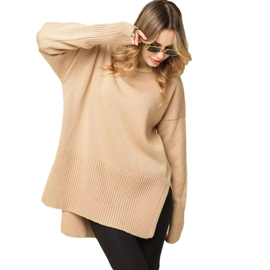 Damen lässiger Rollkragenpullover mit seitlichen Schlitzdetails und strukturiertem Design Heidi-Mode