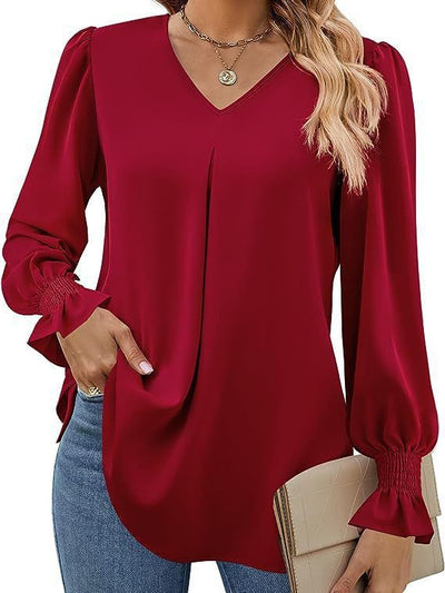 Damen Elegante Bluse mit V-Ausschnitt und Puffärmel Heidi-Mode