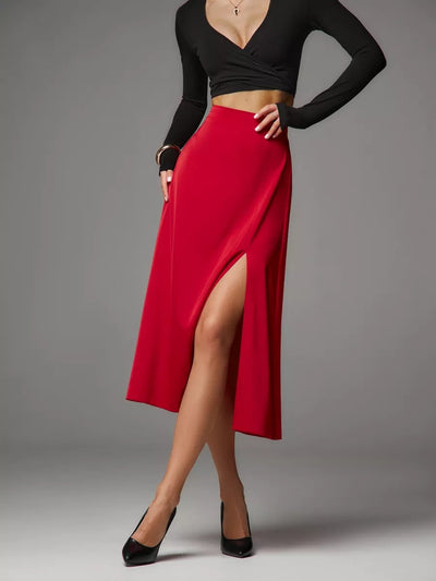 Damen Midirock mit sexy Schlitz und edlem Leoprint Heidi-Mode