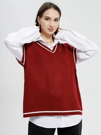 Damen Strickweste mit v-förmigem Ausschnitt und sportlichen Akzenten Heidi-Mode