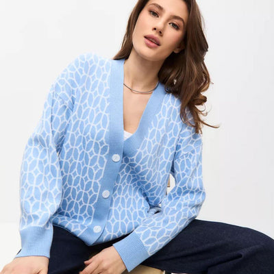 Damen Strickcardigan mit modernem geometrischen Muster und bequemer Passform Heidi-Mode