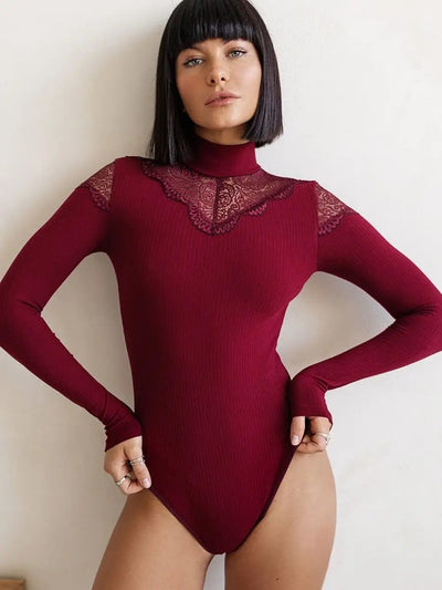 Damen Bodysuit mit elegantem Spitzenkragen und langem Arm Heidi-Mode