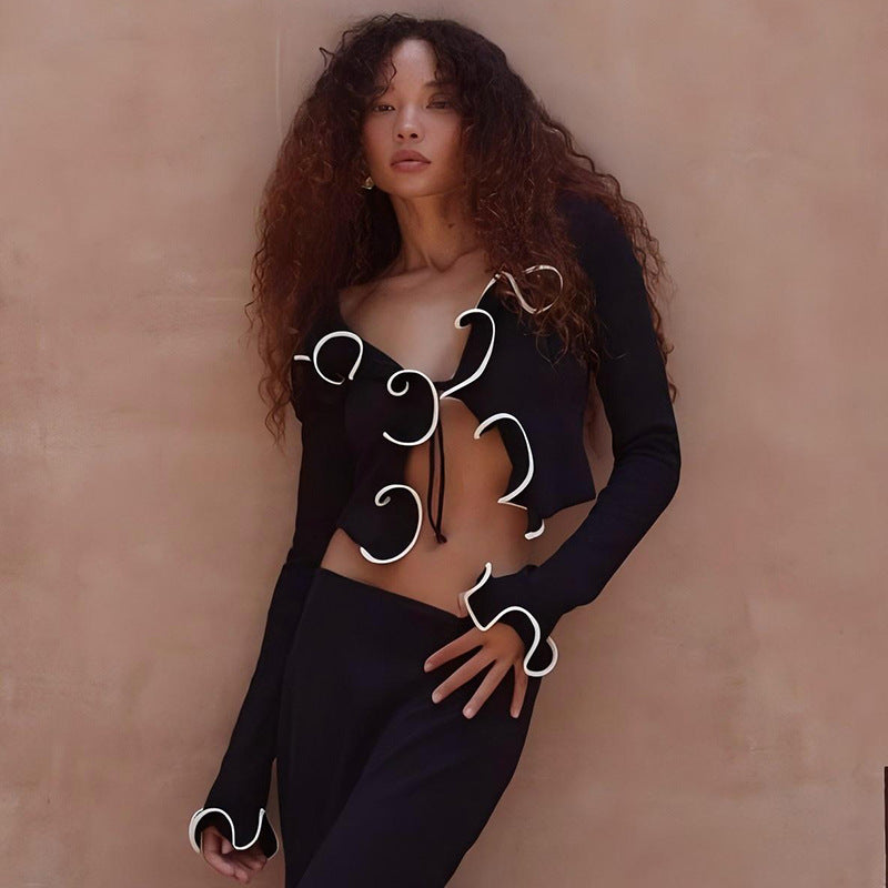 Damen cropped Oberteil mit schicker Raffung und langem Arm Heidi-Mode