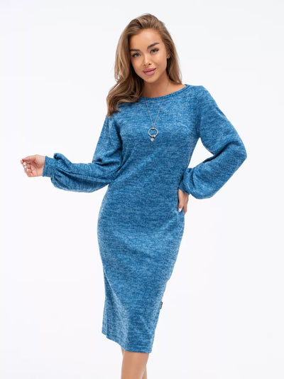 Damen Midi-Strickkleid mit auffälligen Puffärmeln und elegantem Schnitt Heidi-Mode