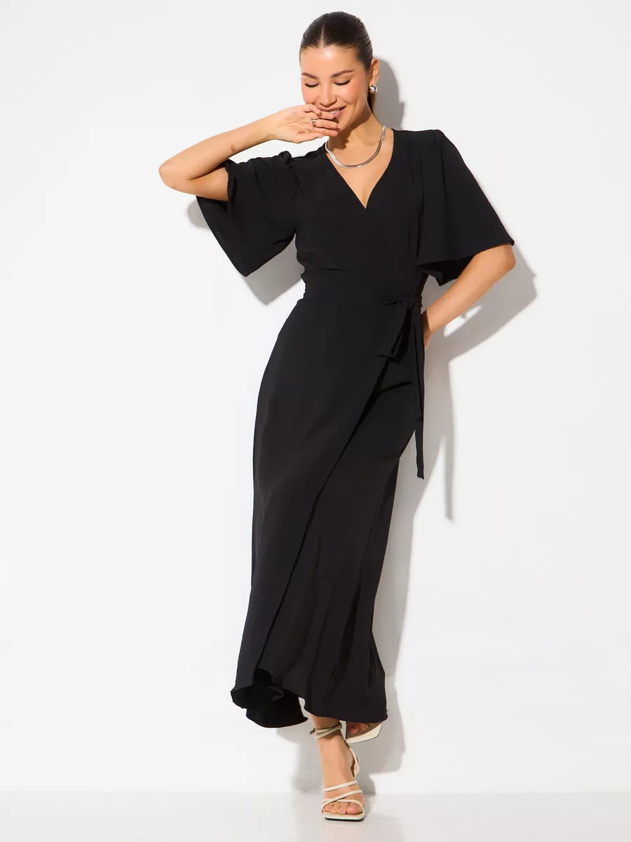 Damen Wickelkleid mit voluminösen Ärmeln und tiefem Schlitz Heidi-Mode