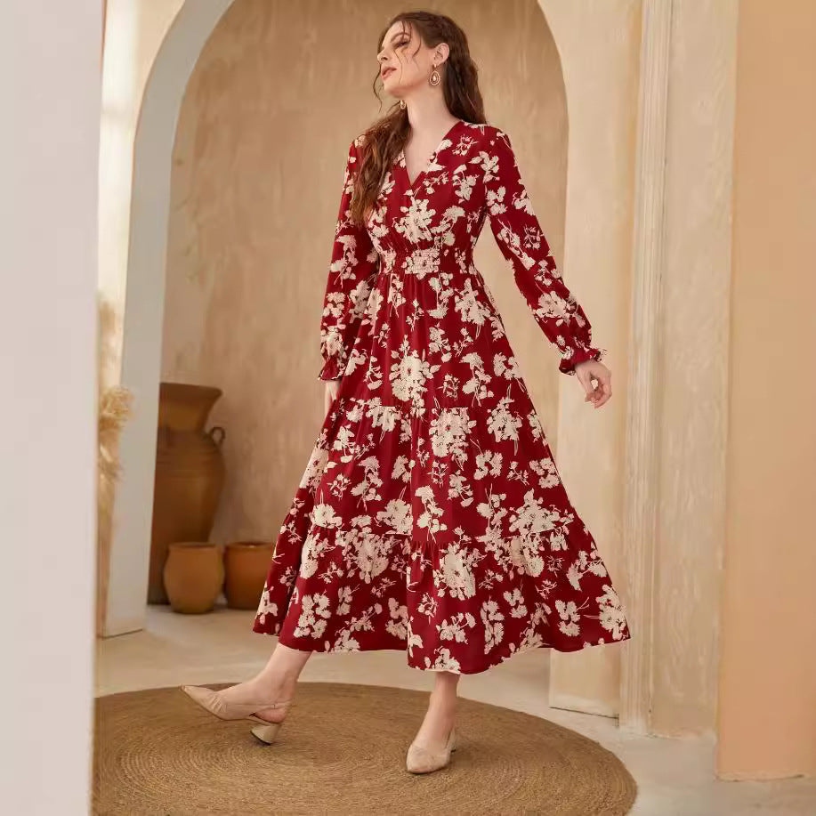 Angela – Slim V-Ausschnitt Langarm-Kleid