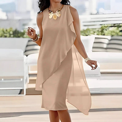 Damen asymmetrisches Chiffonkleid mit raffiniertem Rüschendetail Heidi-Mode