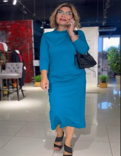 Damen Elegantes Midi-Kleid mit hochgeschlossenem Kragen und langen Ärmeln Heidi-Mode