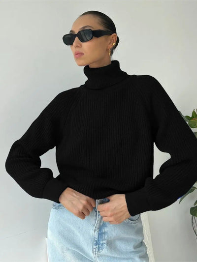 Damen Strickpullover mit hohem Kragen von Heidi-Mode