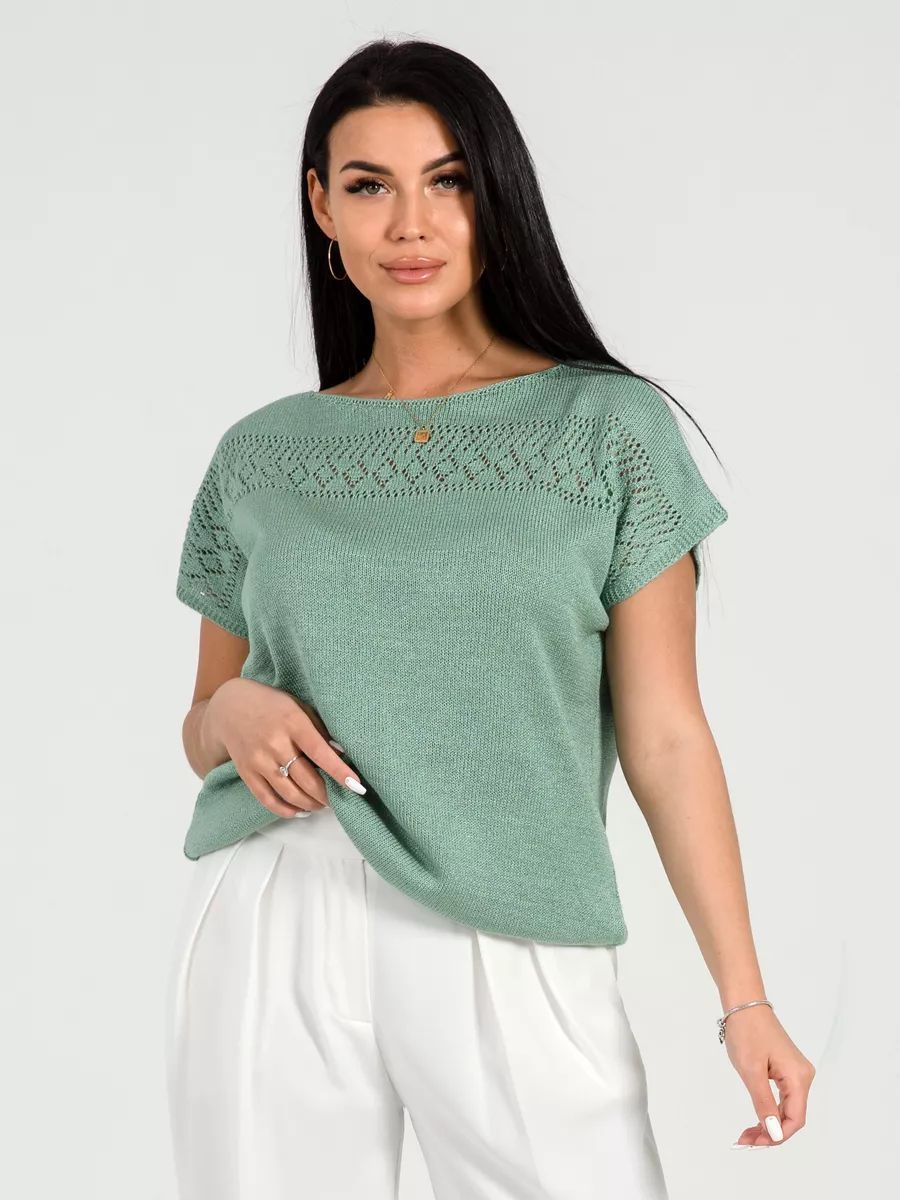 Damen luftiges Strickoberteil mit feiner Lochmusterstruktur und lässigem Schnitt Heidi-Mode