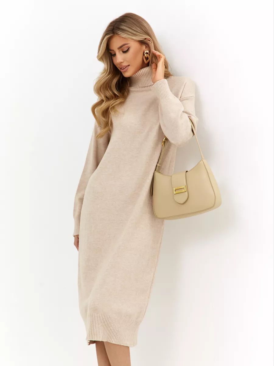 Damen lässiges Strickkleid mit hohem Rollkragen und weitem Schnitt Heidi-Mode