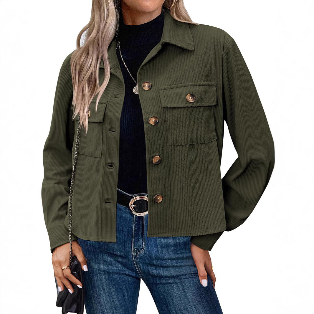 Damen lässige Utility-Jacke mit Knopfverschluss und praktischen Brusttaschen Heidi-Mode
