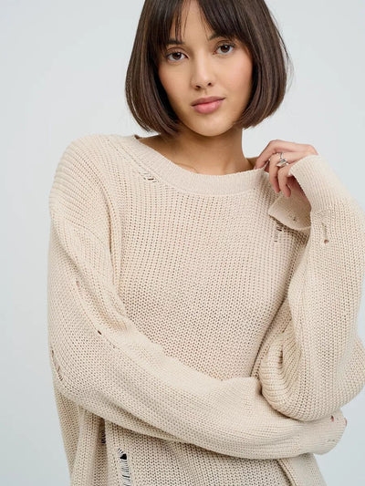 Damen lässiger Strickpullover mit angesagtem Waffelmuster und modischen Cut-Out-Verzierungen Heidi-Mode