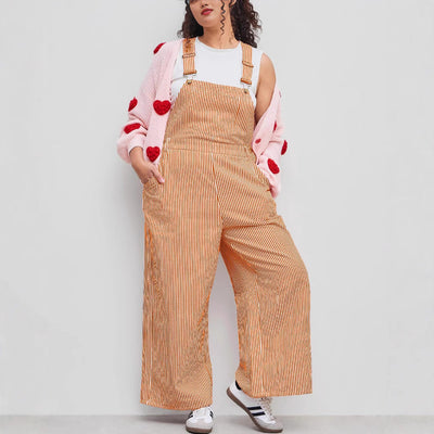 Damen Lässige weite Latzhose mit Streifenmuster Heidi-Mode