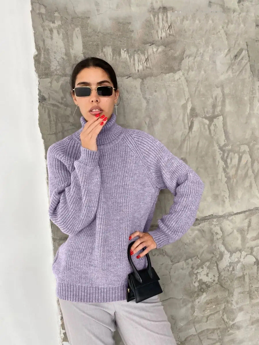 Damen Strickpullover mit hohem Kragen von Heidi-Mode