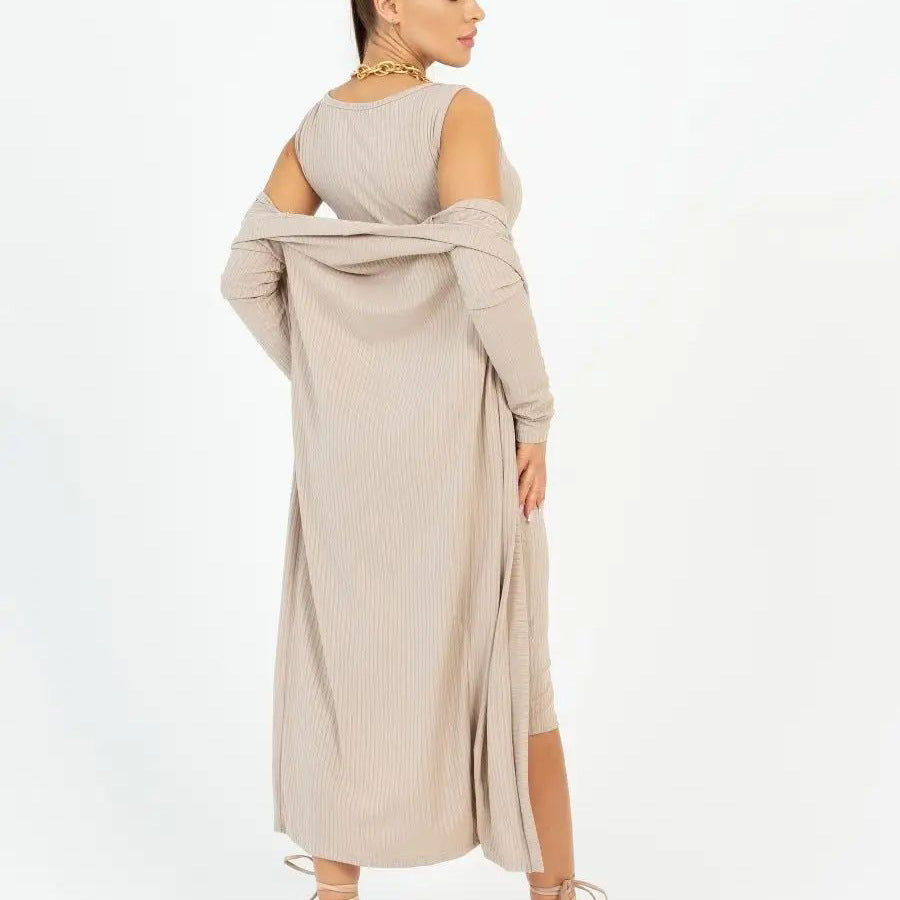 Damen gestreiftes Langarmkleid mit passendem Cardigan Heidi-Mode